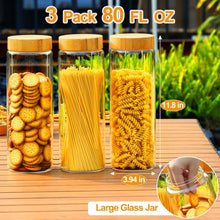 Load image into Gallery viewer, Versatile 3-Pack Airtight Glass Food Storage Canisters with Bamboo Lids - 80oz