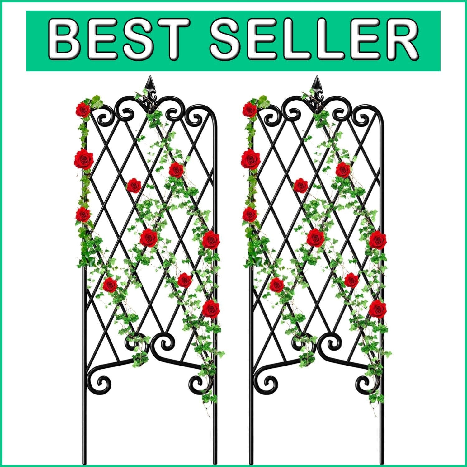 2-Pack Black Wrought Iron Trellis for Climbing Plants - 47" x 16" Decorative ...