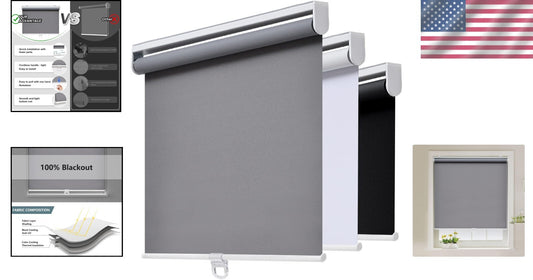Grey Blackout Roller Blinds 35" W x 72" H - UV Protection & Thermal Insulation
