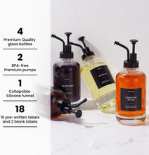 Load image into Gallery viewer, Stylish 4-Piece Coffee Syrup Dispenser Set with Funnel &amp; Labels for Home Bars