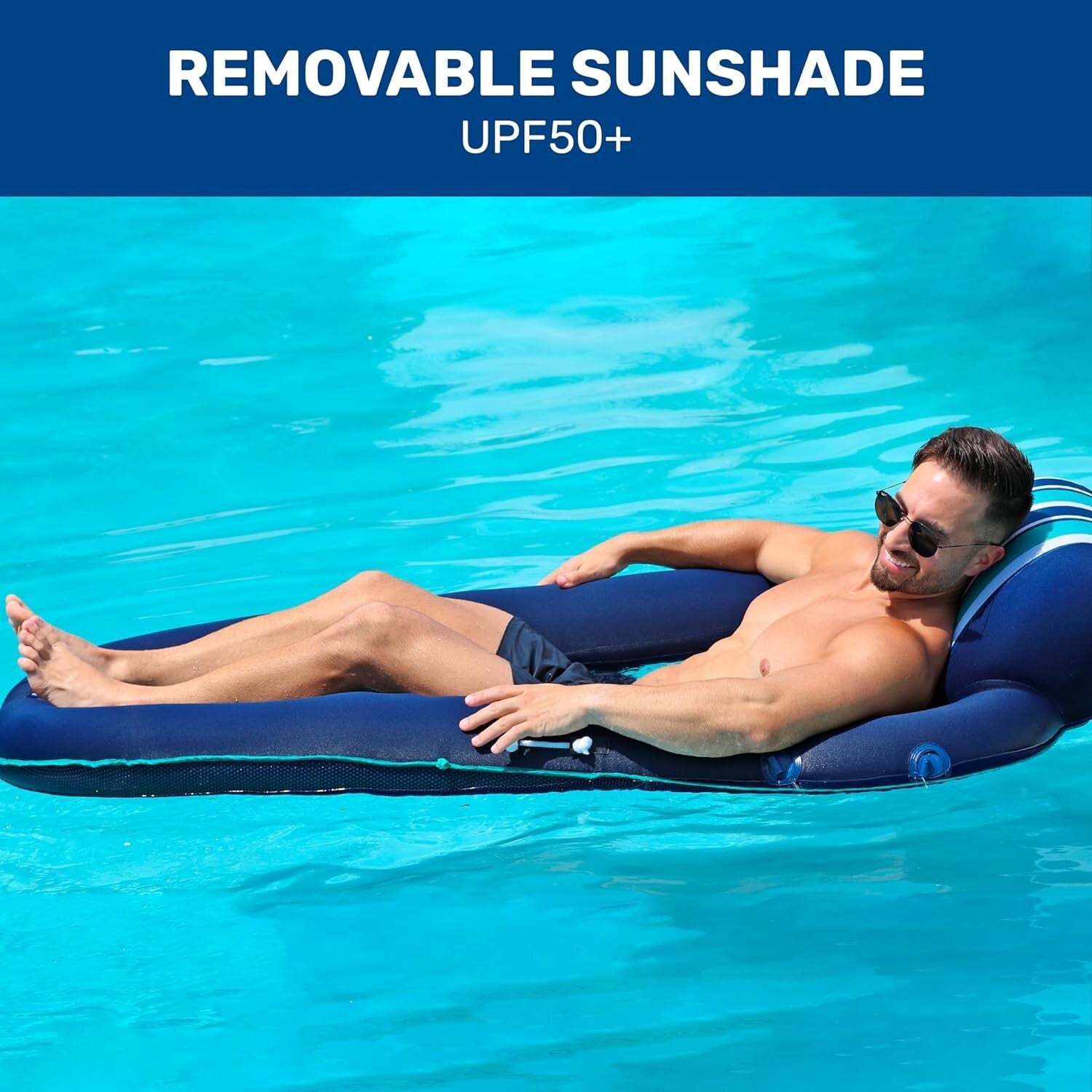 Oversized Comfort Pool Float - Inflatable with Headrest, Canopy & Cup Holder