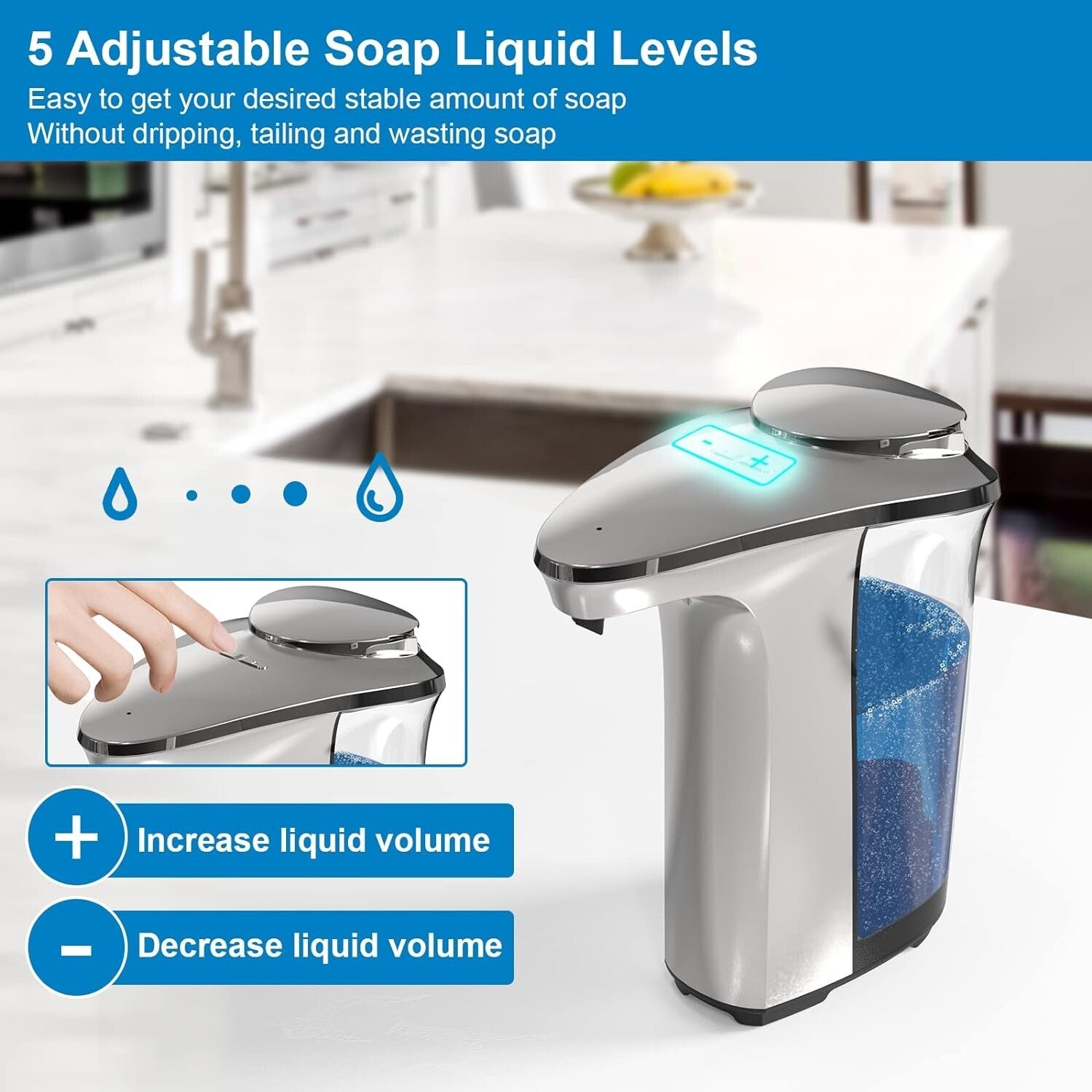 High Capacity Touchless Soap Dispenser with Adjustable Dispensing - 2 Count Set