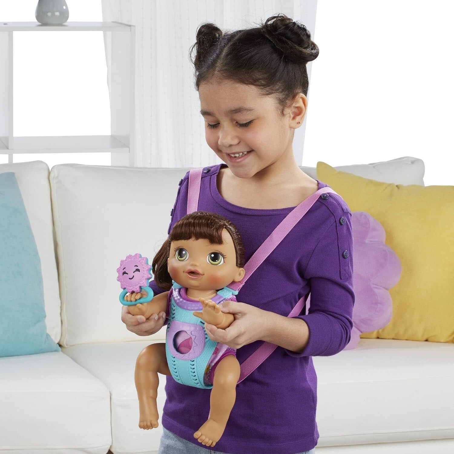Baby Go Bye Bye Brunette - Fun Talking and Crawling Doll with Accessories