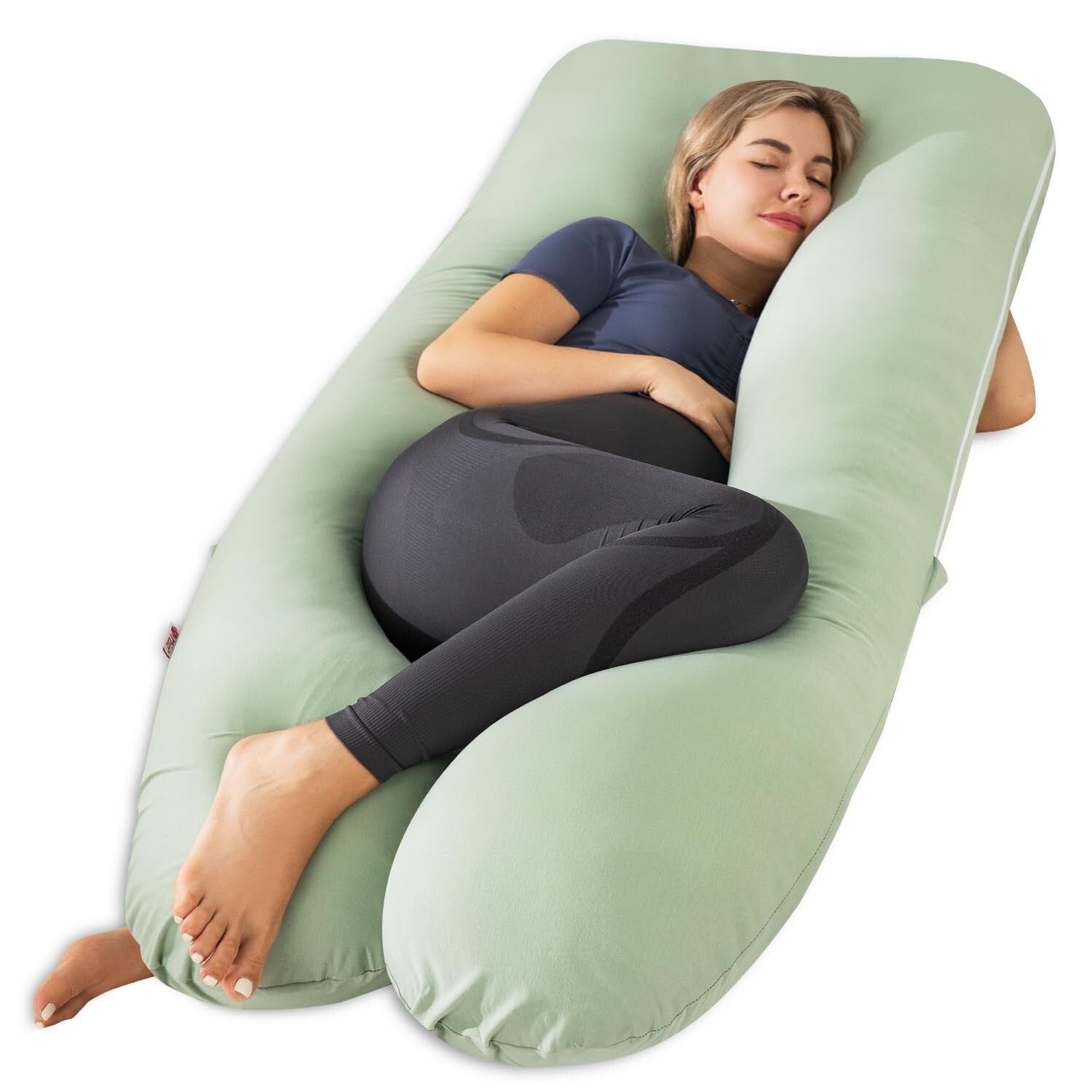 55-Inch U-Shaped Pregnancy Pillow with Soft Cooling Cover for Maternity Needs
