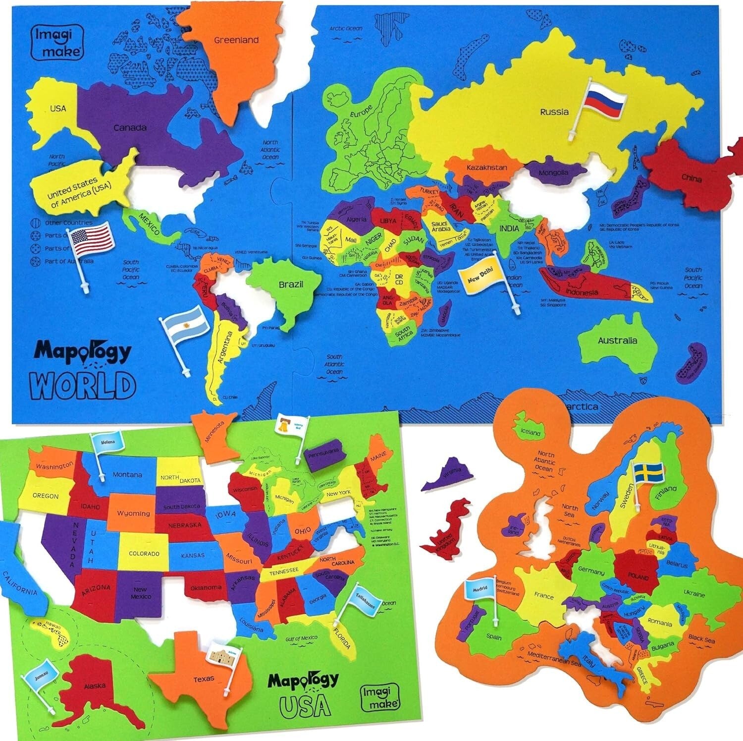 Educational Map Puzzle with Country-Shaped Pieces - Perfect Gift for Ages 5-13