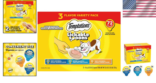 Variety Pack Lickable Cat Treats - Creamy Spoon Sizes - 10 Grams Each, 72 Count