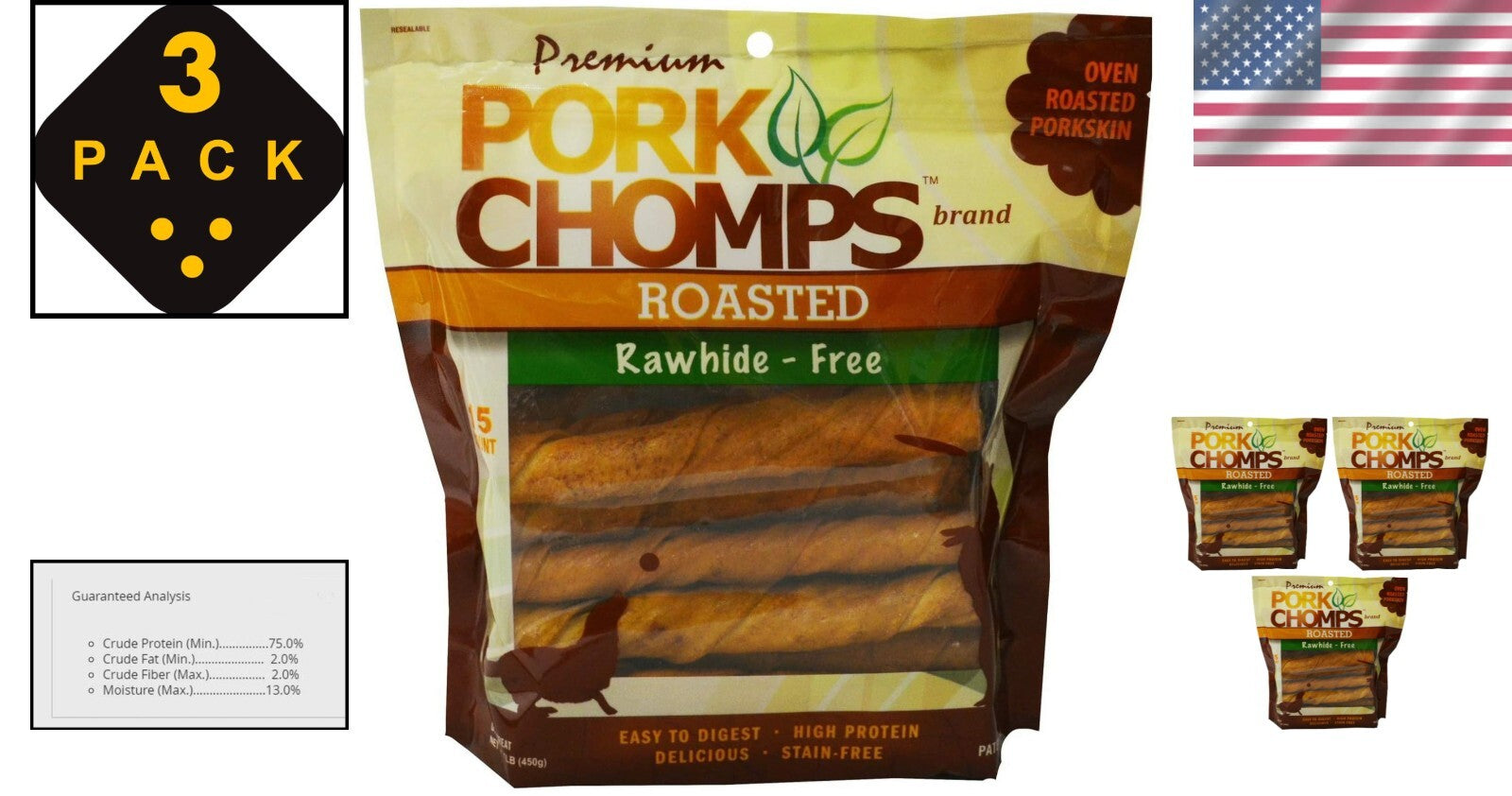 Long-Lasting Rawhide-Free Pork Chews - 45ct for Large Dogs | Digestible Joy