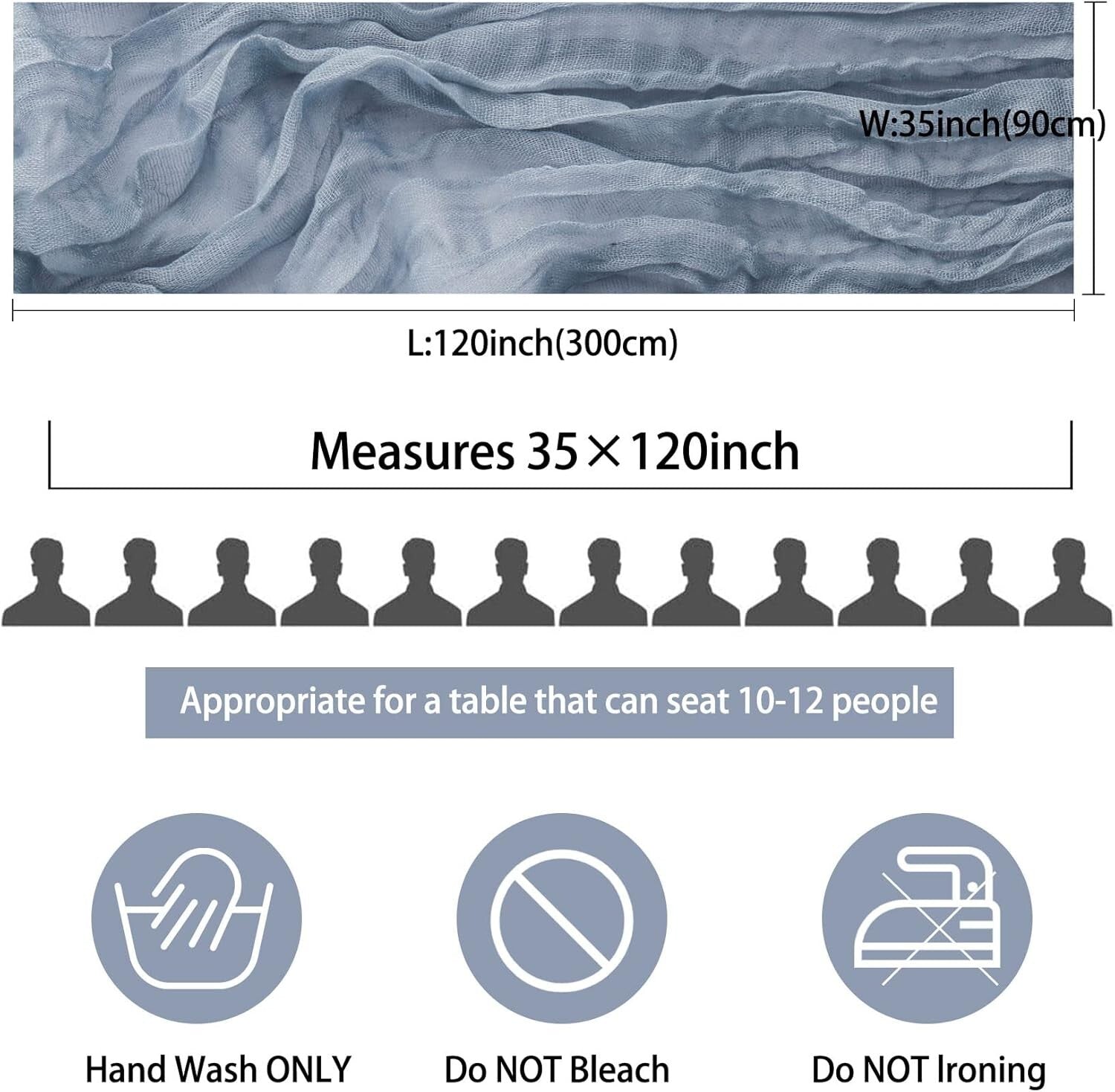 Versatile 10ft Dusty Blue Cheesecloth Table Runners - 12 Pack for All Occasions