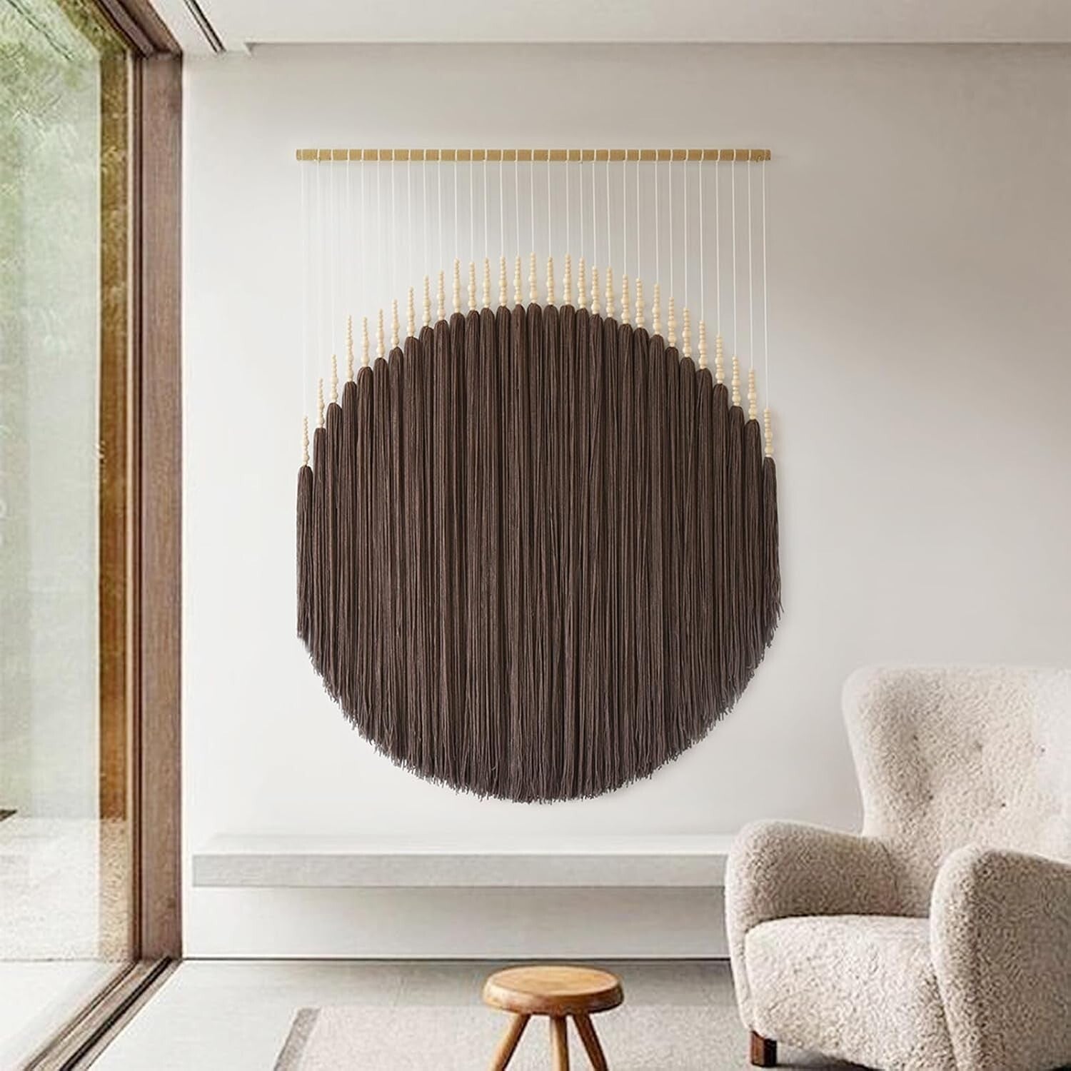 Exquisite Brown Macrame Tapestry with Beaded Detail - Art for Every Space