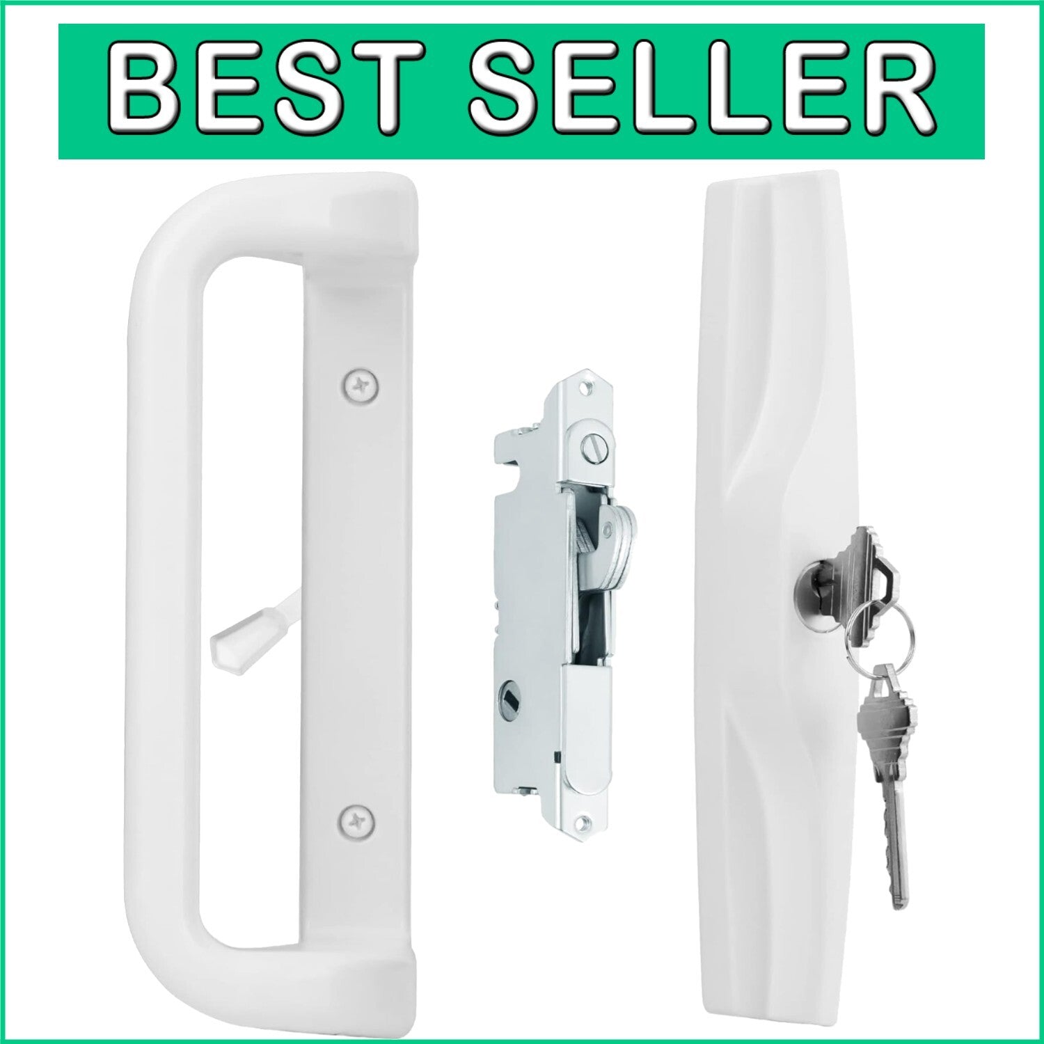 Elegant White Patio Door Handle Set with Cylinder Lock for Stylish Homes