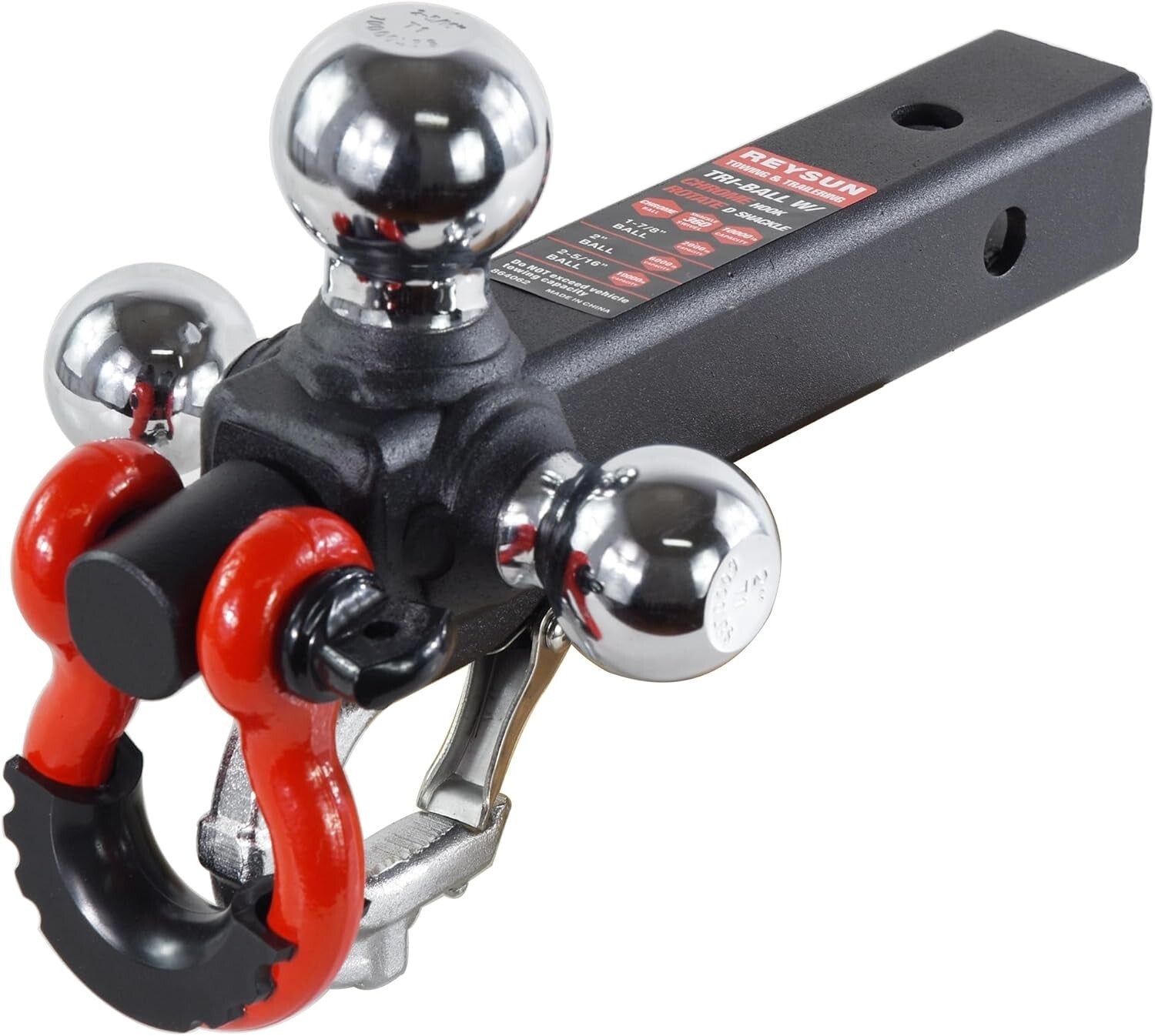 Rotatable Tow Shackle Tri-Ball Hitch - Heavy-Duty with 2" Receiver Compatibility