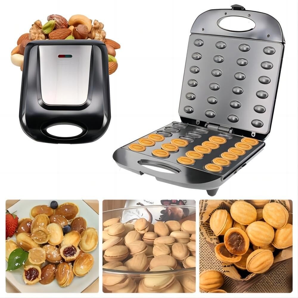 24-Hole Walnut Cookie Maker & Electric Waffle Machine - Compact Baking Solution