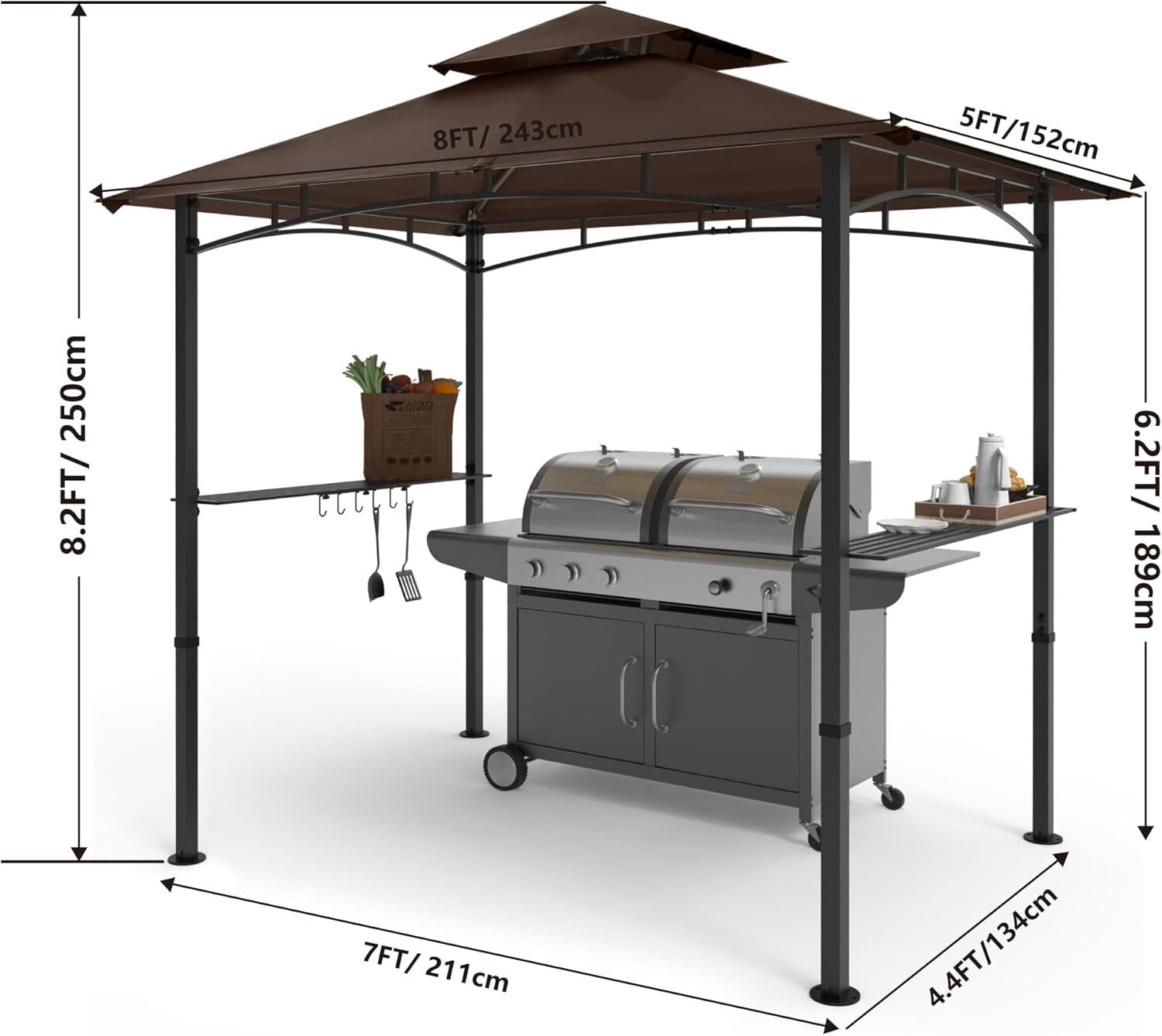 Stylish 8' x 5' BBQ Canopy Gazebo with Waterproof Design and LED Lighting