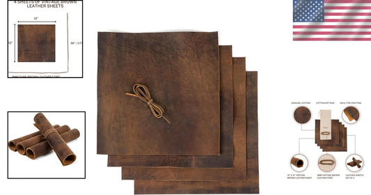 Soft Antique Brown Leather Crafting Sheets - Set of 4 Ideal for DIY Projects