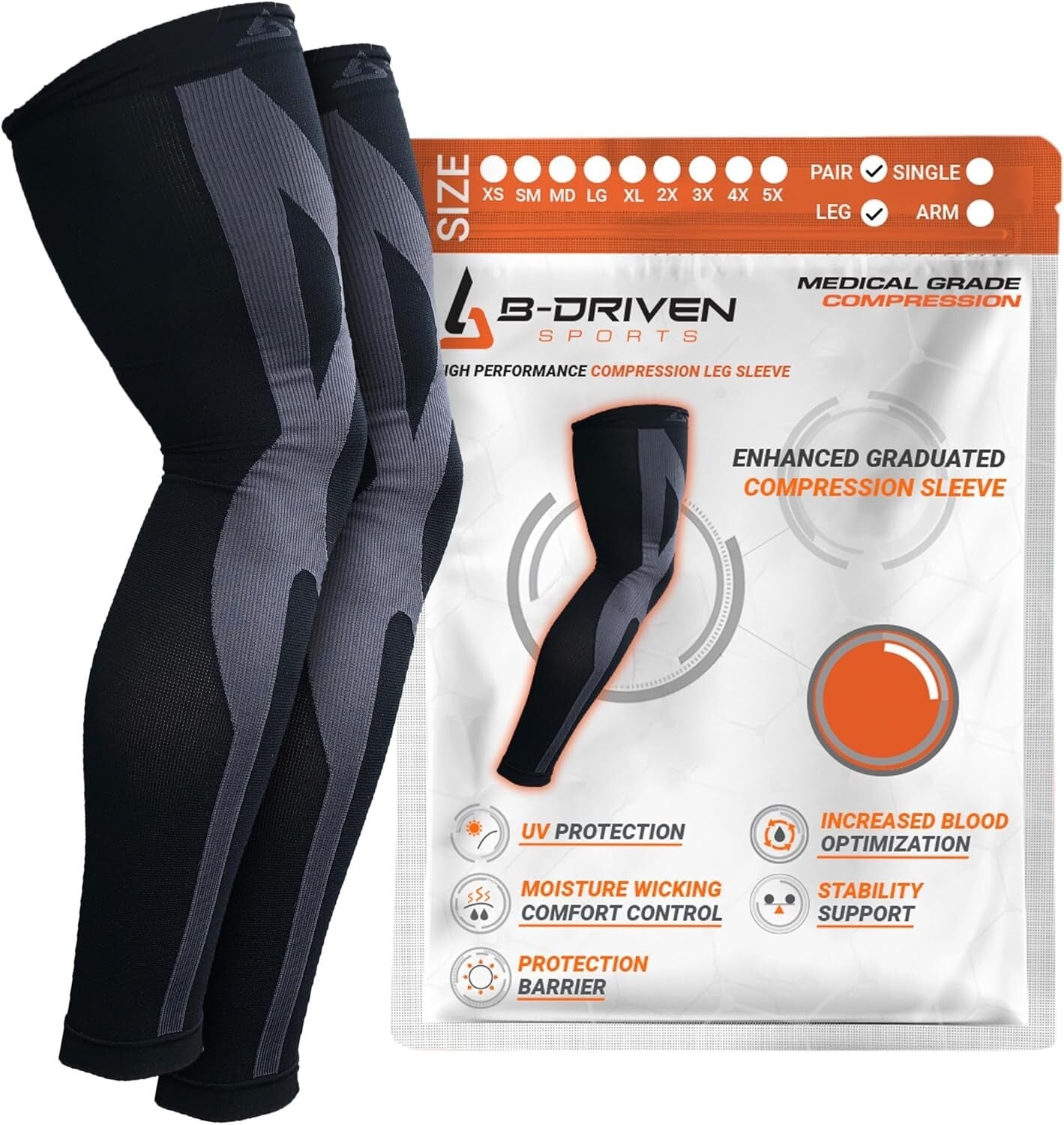 20-30mmHg Full Leg Compression Sleeves - Thigh to Ankle Support for Sports