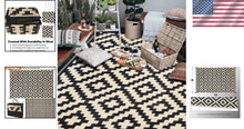 Load image into Gallery viewer, Durable 6'x9' Reversible Outdoor Rug - Stylish Black &amp; Beige for Summer Picnics