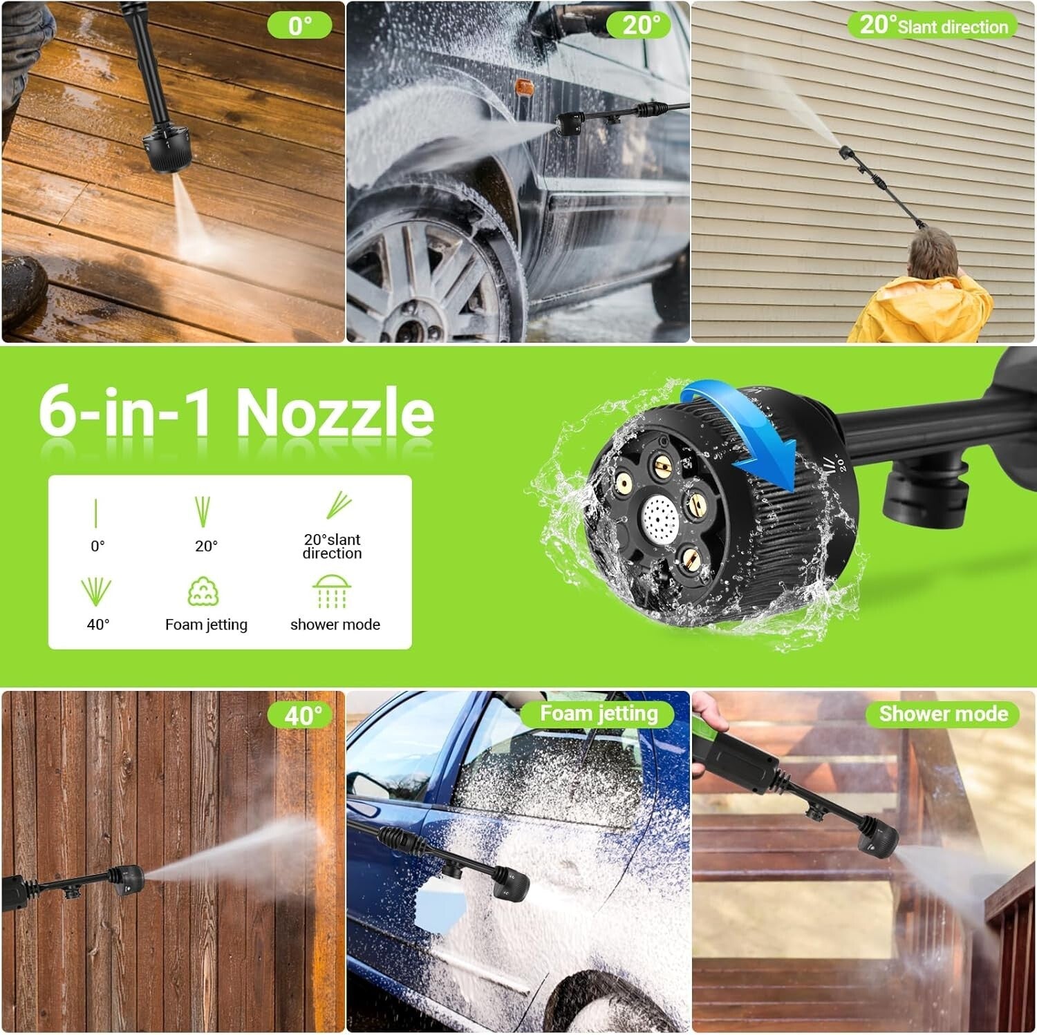 960 PSI Cordless Power Washer with 6-in-1 Nozzle & Soap Container Included