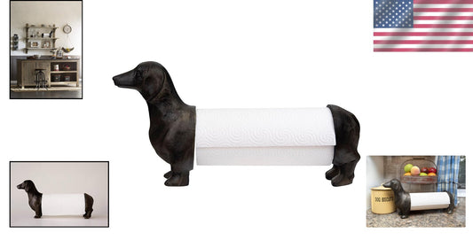 Antiqued Bronze Dachshund Paper Towel Holder - Whimsical Kitchen Decor