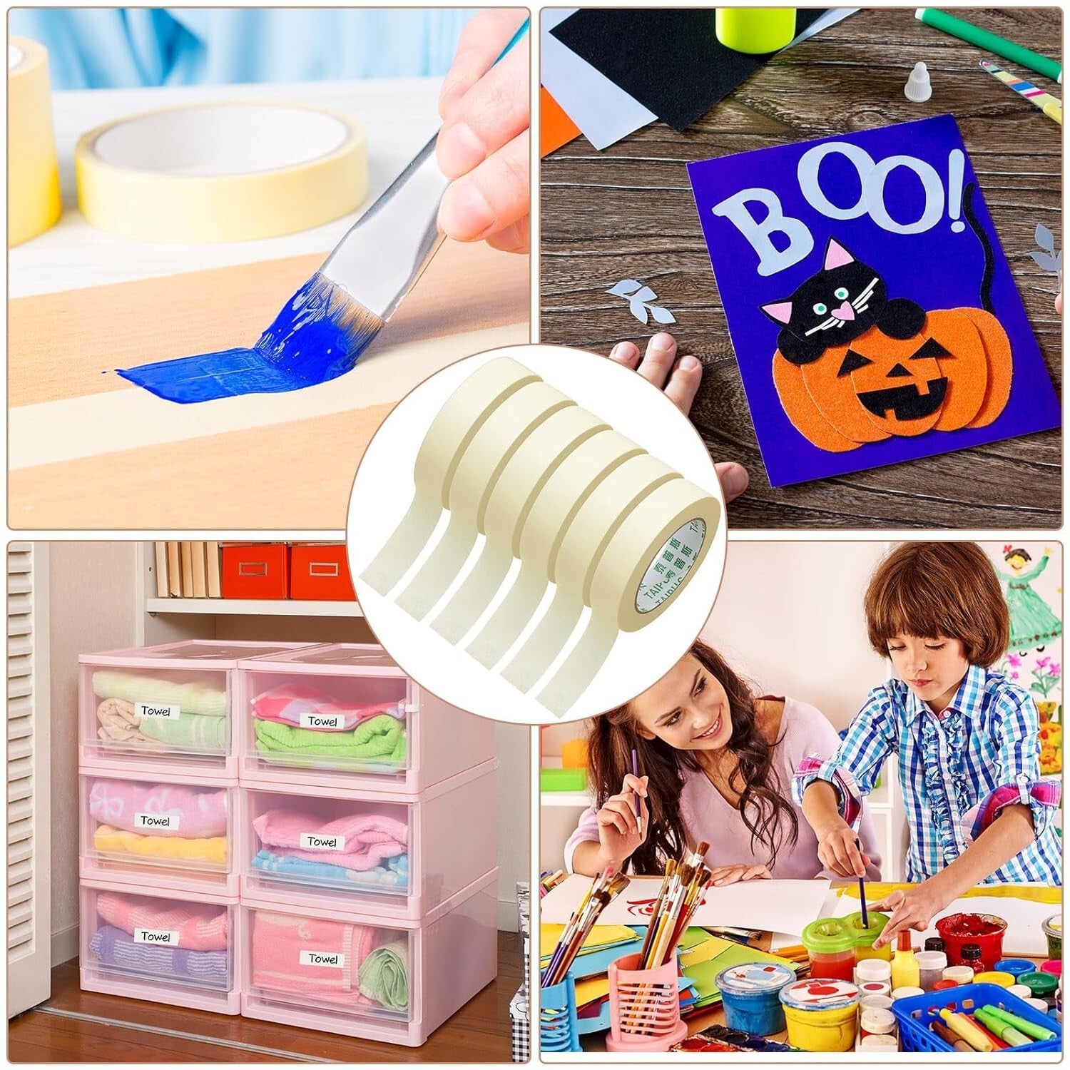 Bulk 60 Rolls Masking Tape - 1 Inch x 55 Yards for Arts & Crafts and Painting