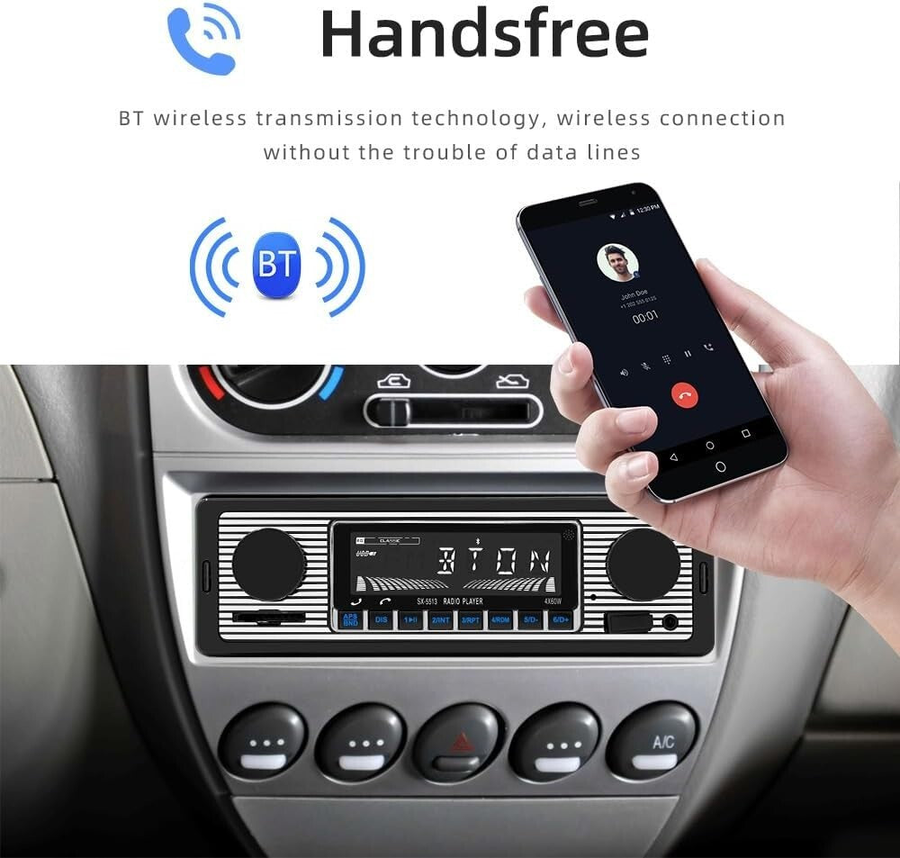 Advanced Retro Car Audio System with Bluetooth, Remote & Appointment Assistant