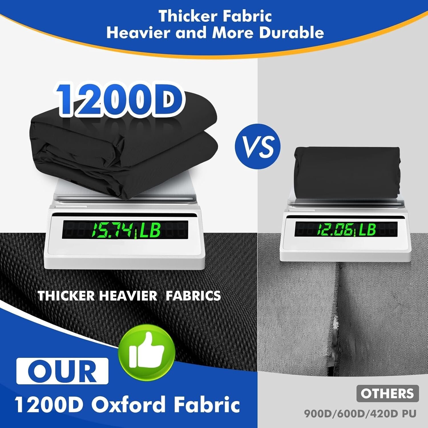 Adjustable Waterproof 1200D Boat Cover for 16' to 18.5' Tri-Hull & Fish & Ski