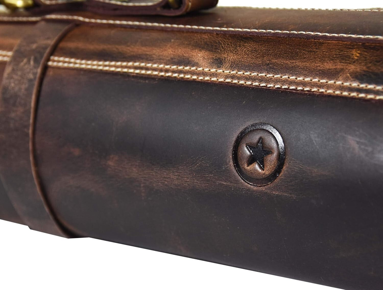 Artisan Crafted Leather Knife Roll with Adjustable Strap & 10 Elastic Pockets