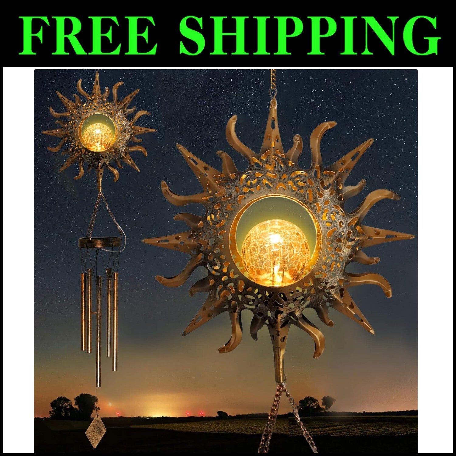 Durable Metal Solar Wind Chimes - Romantic Outdoor Light & Sound Experience