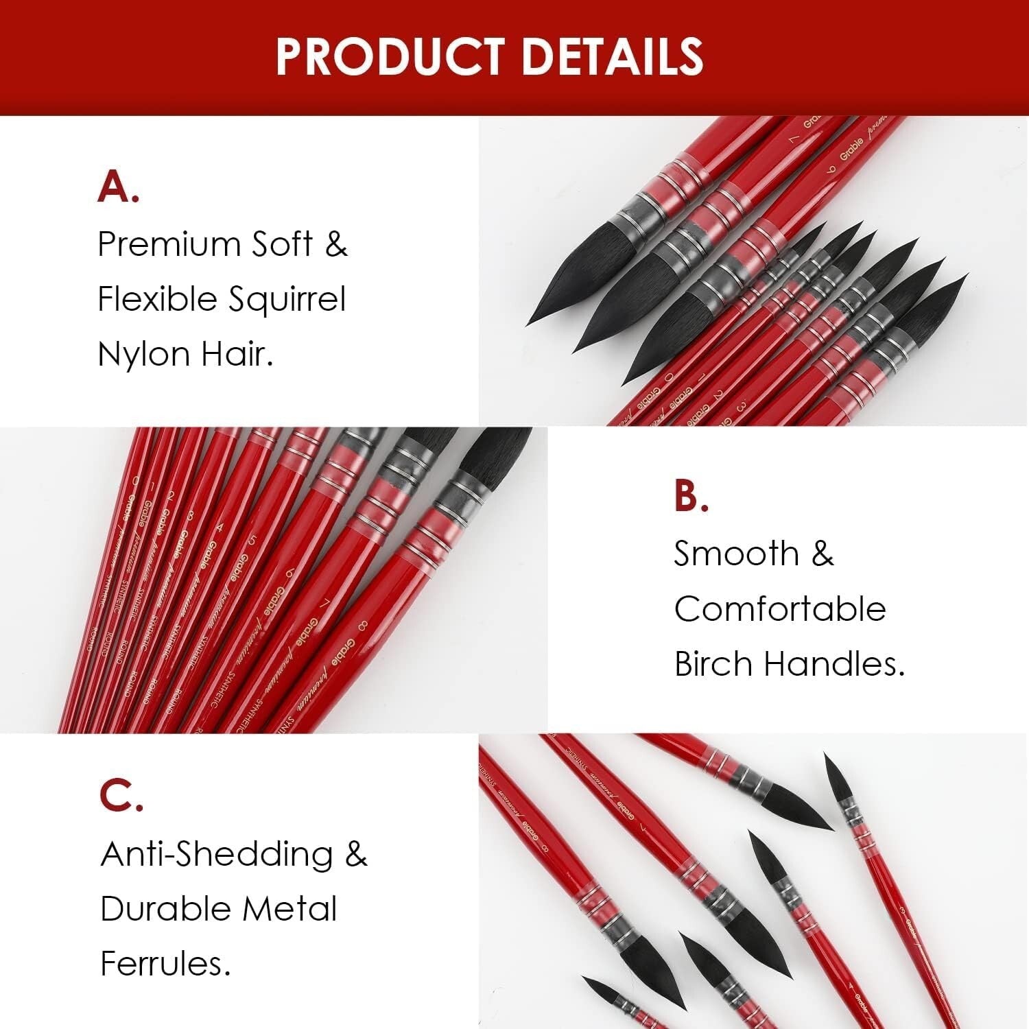 Versatile 9-Piece Mop Paintbrush Set with Synthetic Squirrel Hair - Art Supplies