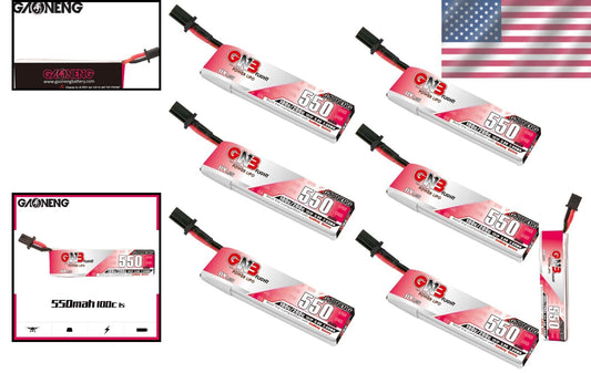 GNB 1S LiPo 6-Piece Set, 550mAh 3.8V Batteries for Racing Drones with Connectors