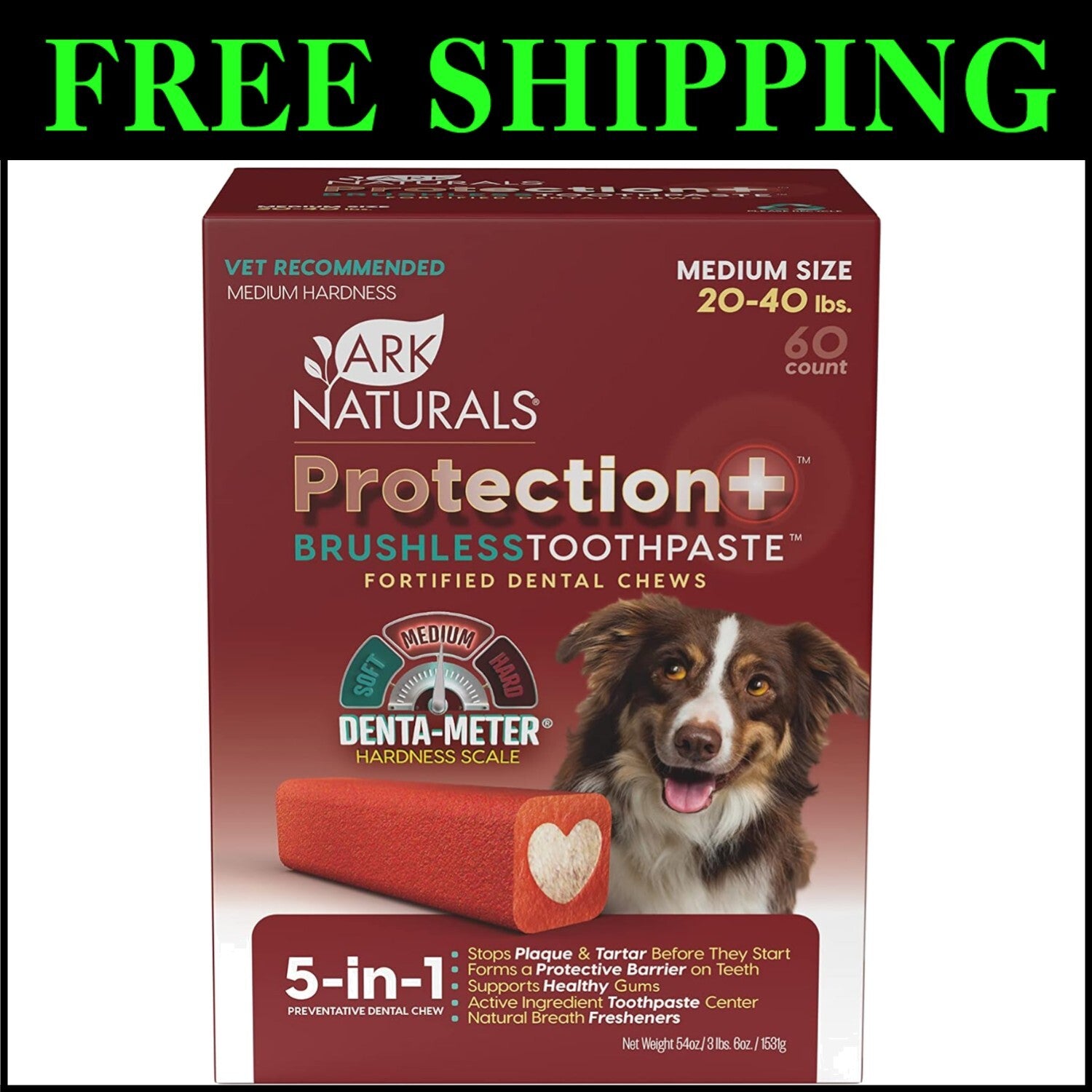 Veterinarian-Formulated Brushless Dog Toothpaste Chews for Medium Breeds 54oz