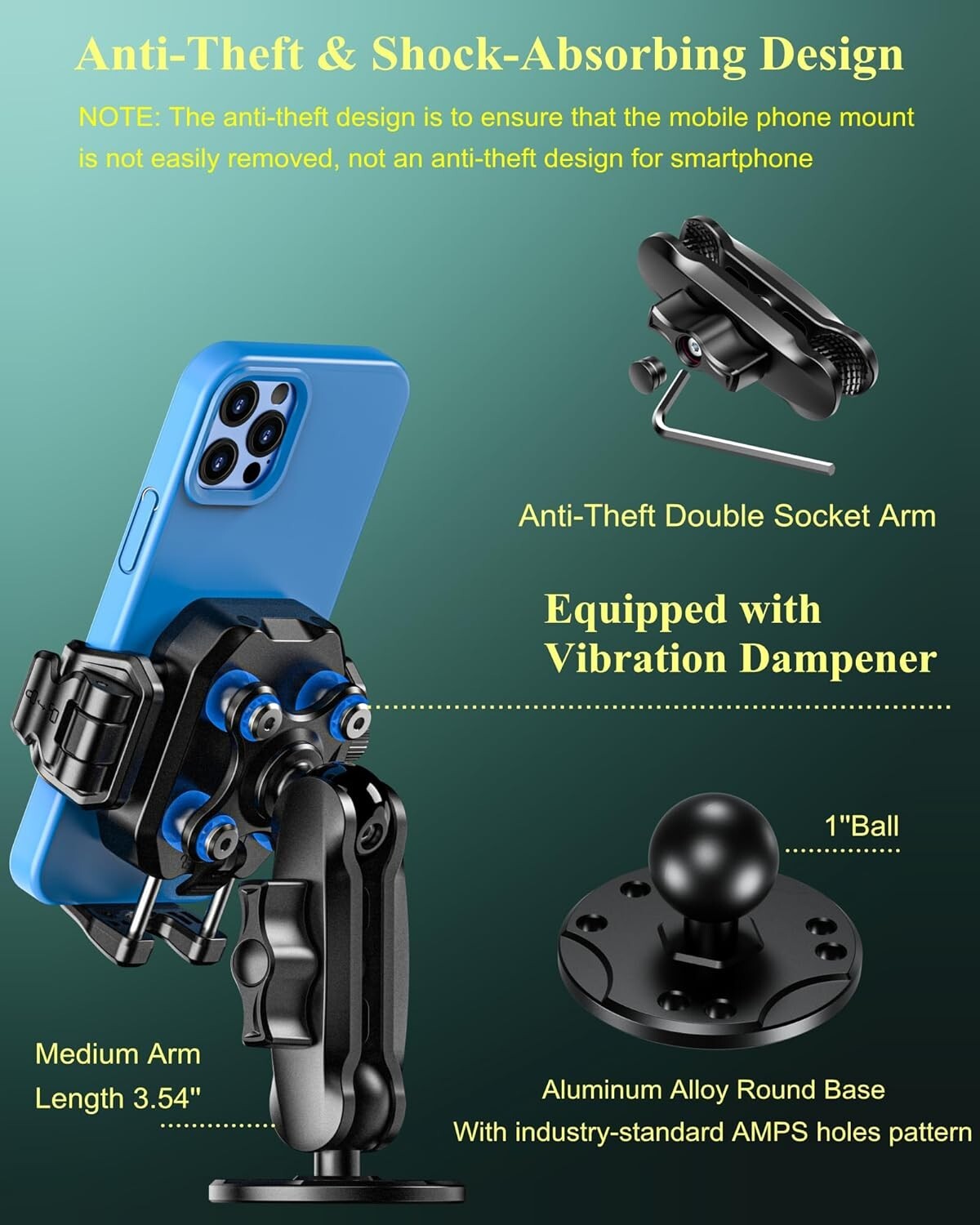 360-Degree Adjustable Phone Holder with Easy Install Base for Safe Navigation