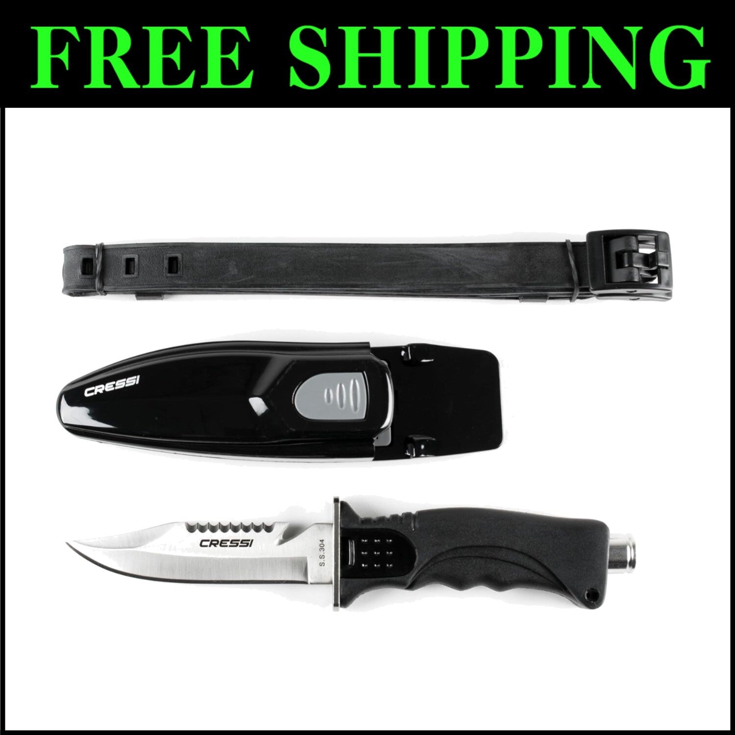 Durable Tempered Steel Diving Knife - Pointed & Blunt Tip with Adjustable Sheath