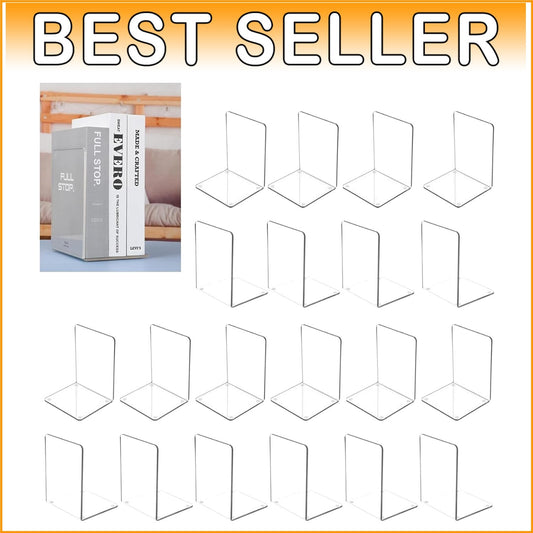 Elegant Transparent Book Stoppers for Neat Shelving - 20-Pack Acrylic Bookends