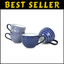 Load image into Gallery viewer, Elegant 24 Oz Jumbo Coffee Mug Set of 4 - Vintage Blue Ceramic with Large Handle