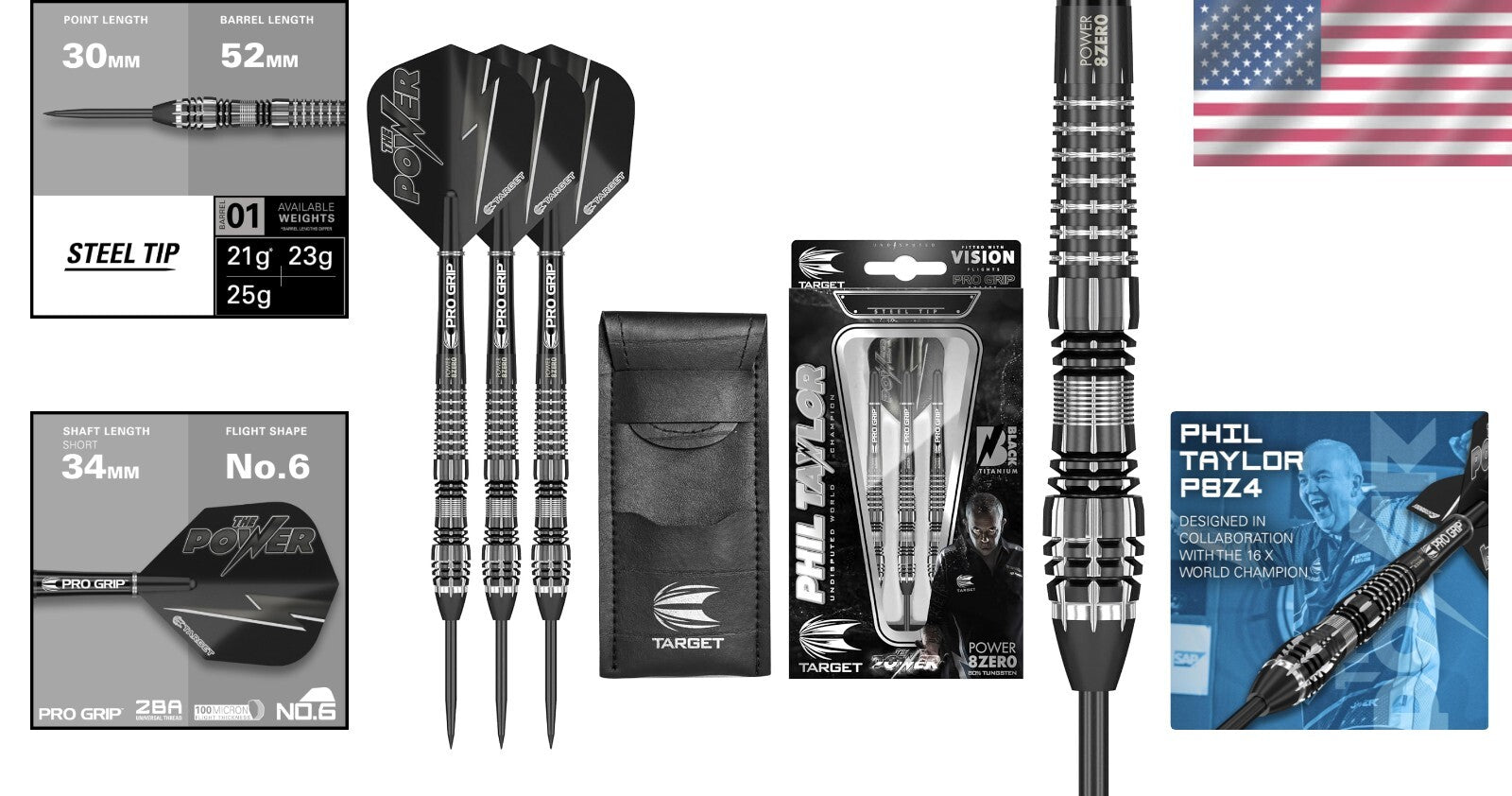 Advanced Black Steel Tip Darts - 21G, Fixed Points, and Signature Case Included