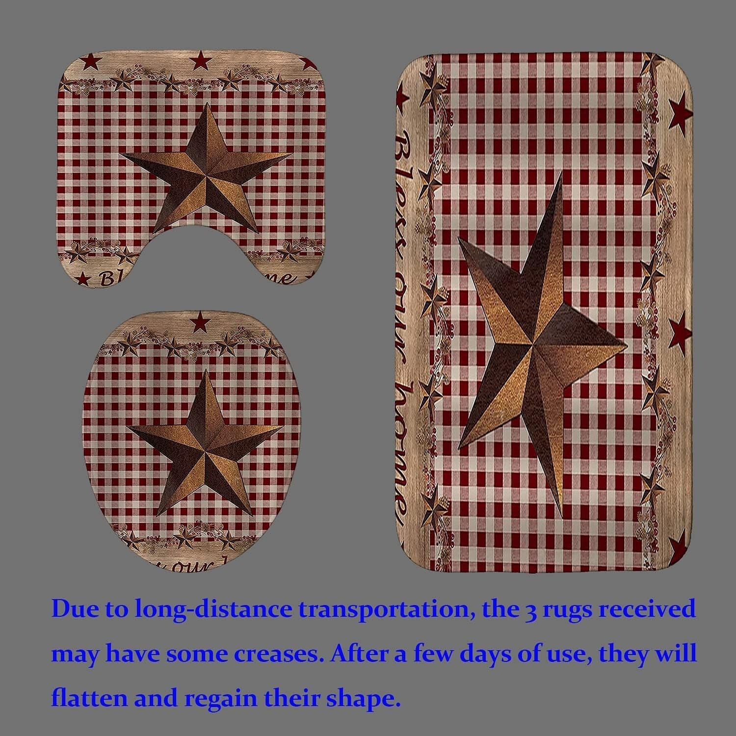 Elegant 4-Piece Country Bathroom Decor Set - Waterproof Curtain & Anti-Slip Mats