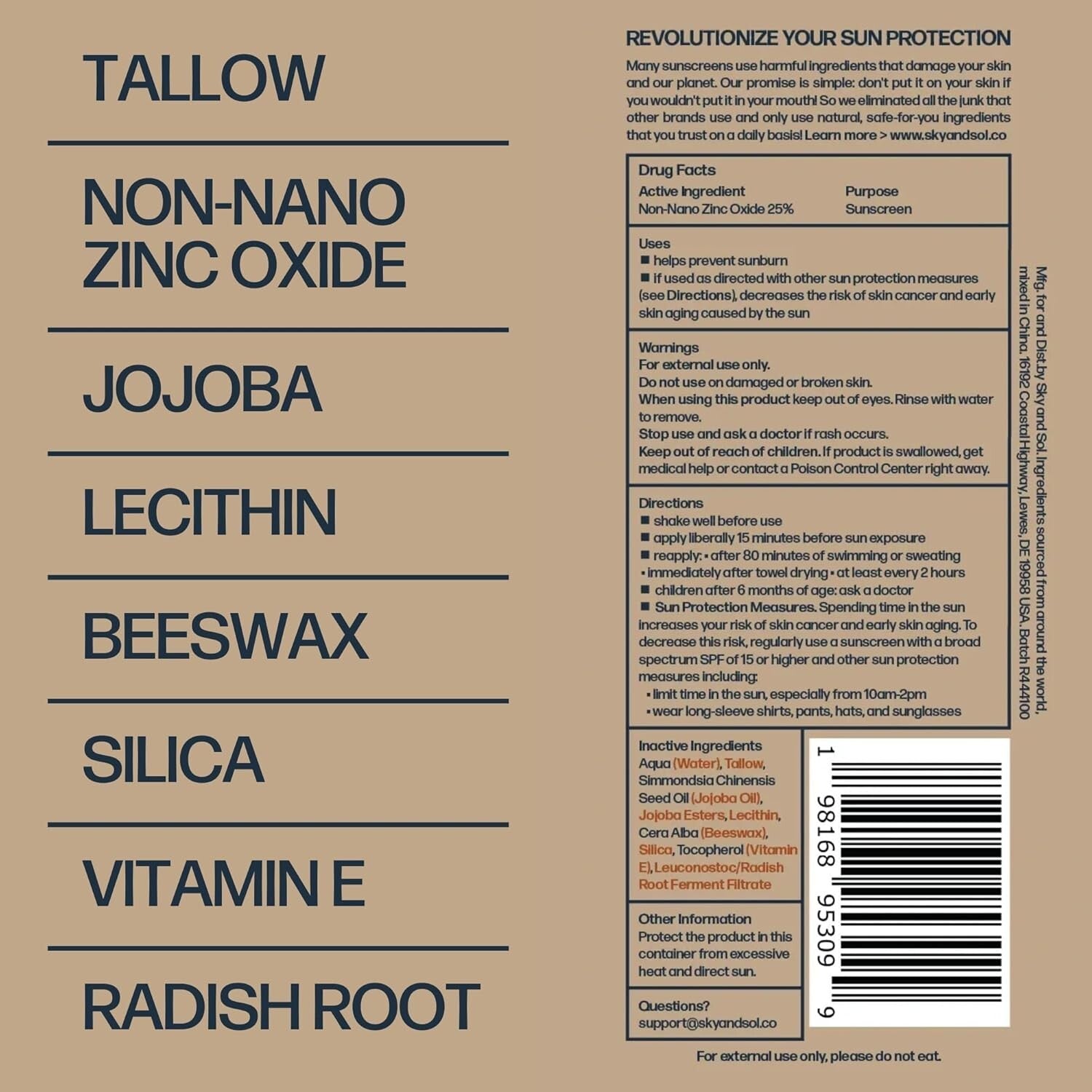 SPF 50 Organic Tallow & Zinc Oxide Sunscreen - Water-Resistant & Makeup Friendly