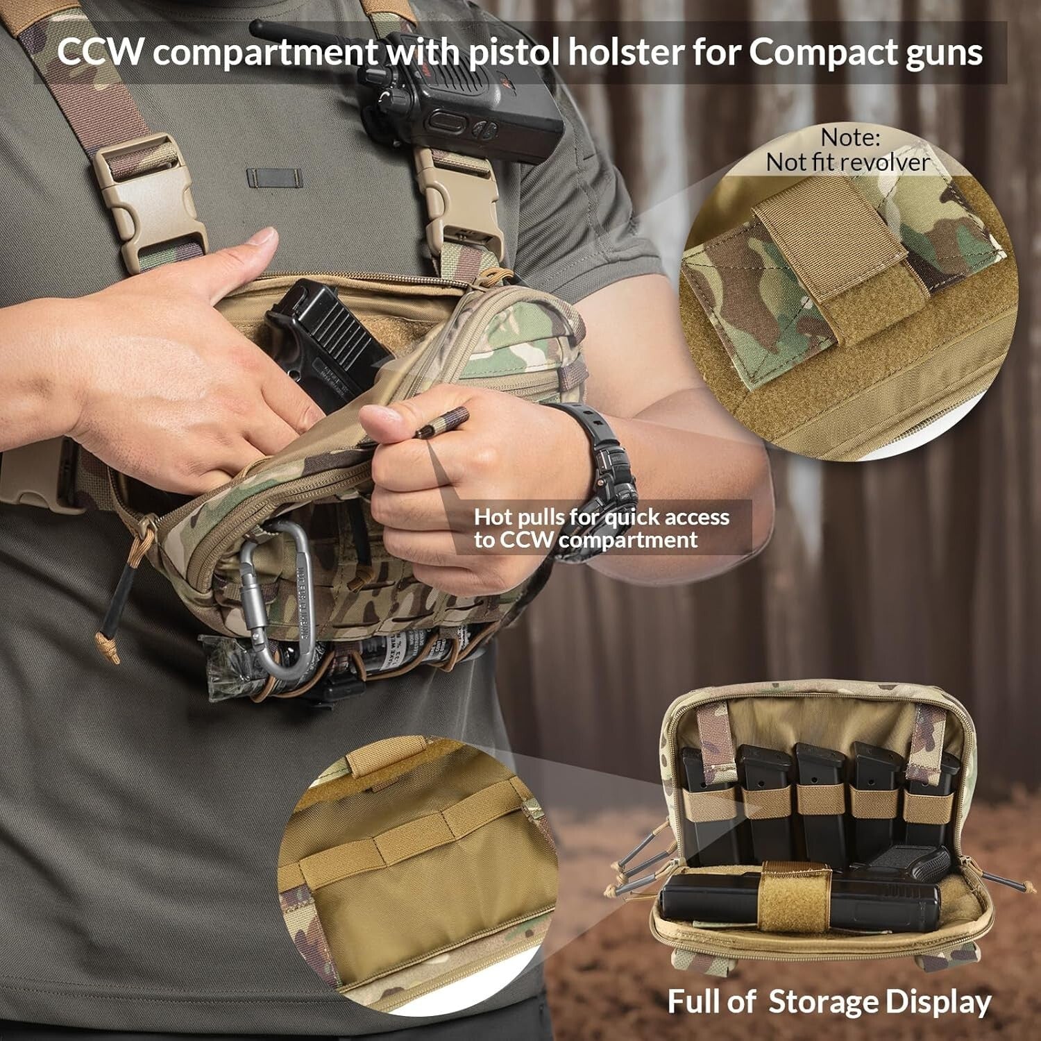 Durable 500D Tactical Chest Pack with CCW Compartment - Ambidextrous Design