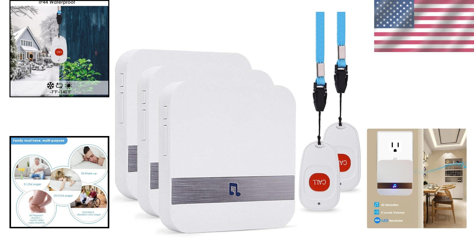 Fall Alert System for Elderly with 52 Melodies - Wireless & Expandable Solution