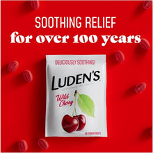 Load image into Gallery viewer, Luden's Wild Cherry Sore Throat Drops - 90 Count, Fast Relief for Kids &amp; Adults