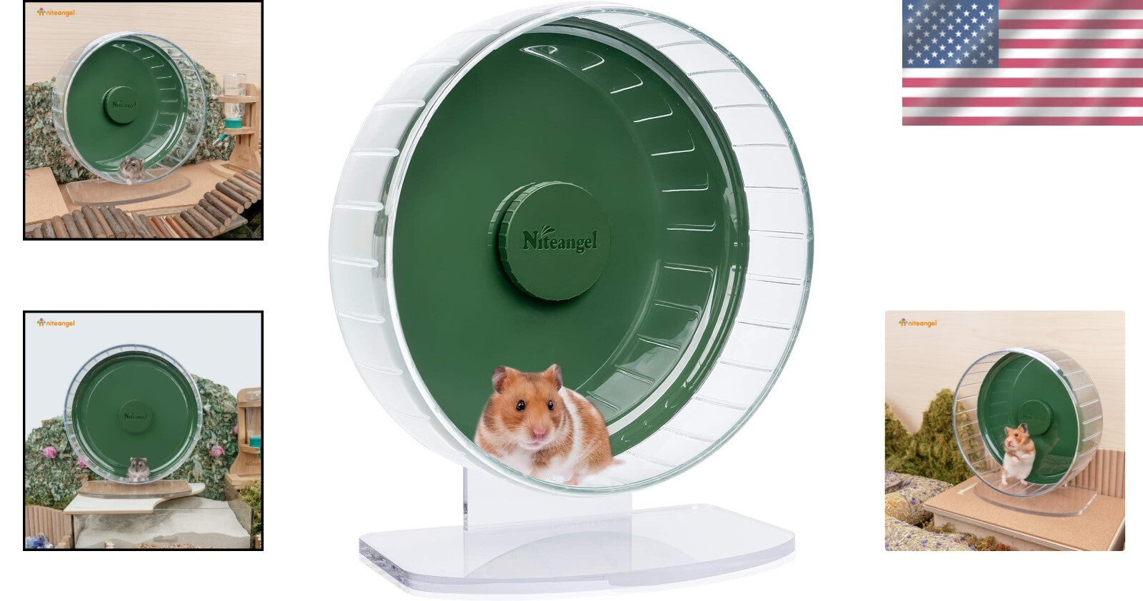 Durable Dark Green Hamster Exercise Wheel - Quiet Spinner with Adjustable Stand