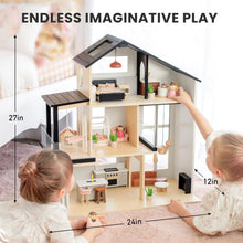 Load image into Gallery viewer, Kids' Wooden Dollhouse with Realistic Design and 53Pcs Furniture - Perfect Gift!