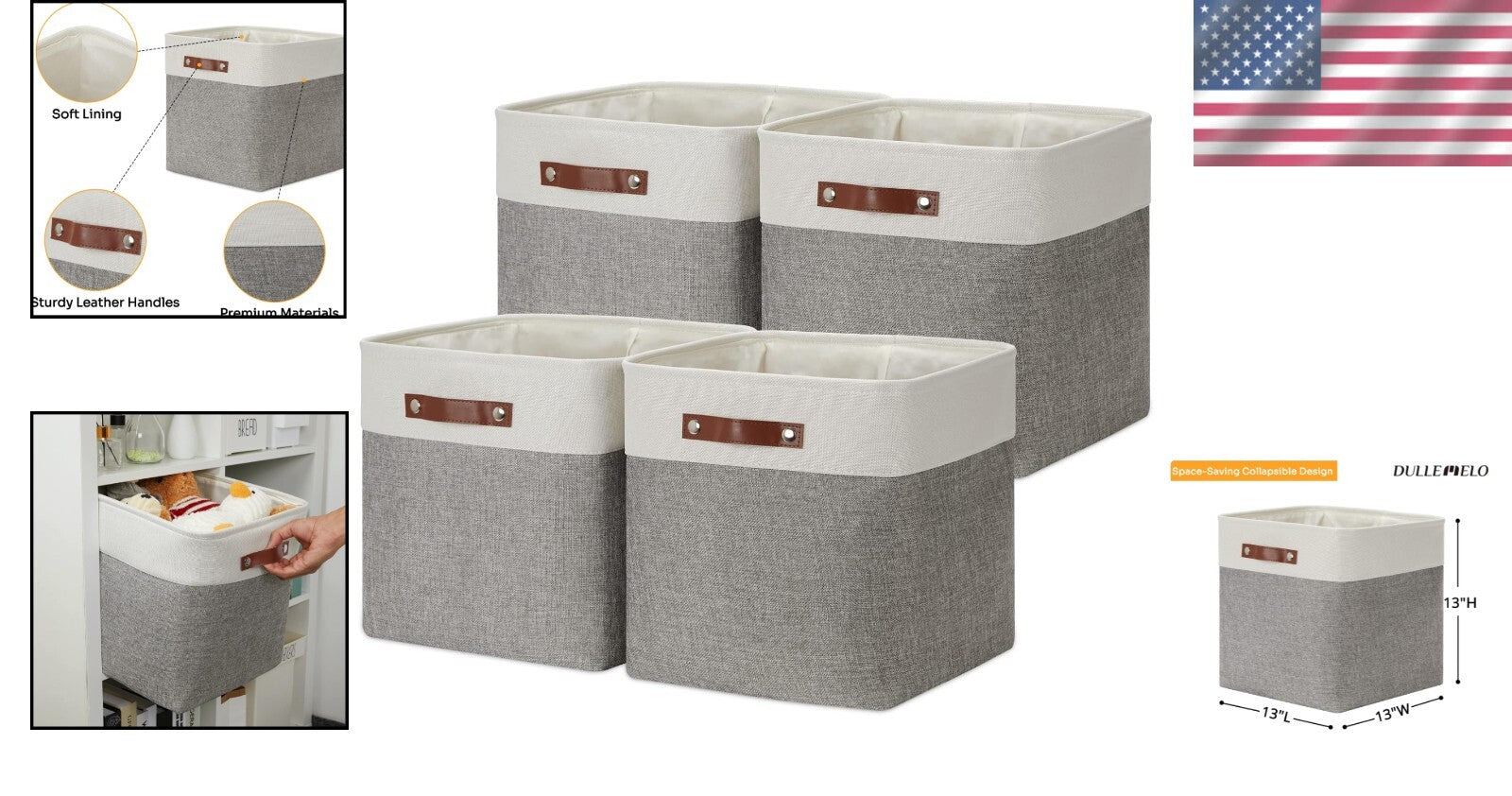 Elegant 13-Inch Foldable Linen Storage Cubes - 4 Pack for Stylish Organization