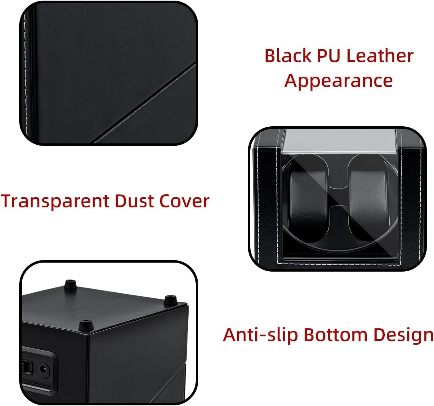 Black Elegant Watch Winder Box with Two Rotation Modes - Perfect Gift for Men