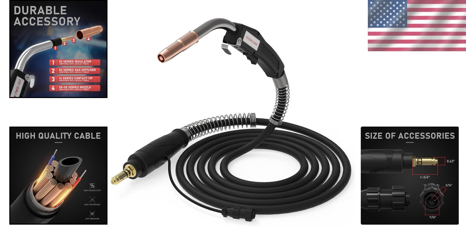 15ft Copper MIG Welding Torch Replacement - Lincoln Magnum 200 & 250 Compatible