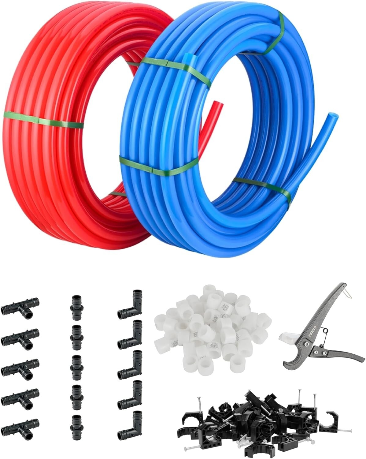Premium 1/2-Inch Pex-A Pipe Set: 200 ft Tubing with 15pcs Fittings & 50 Clamps