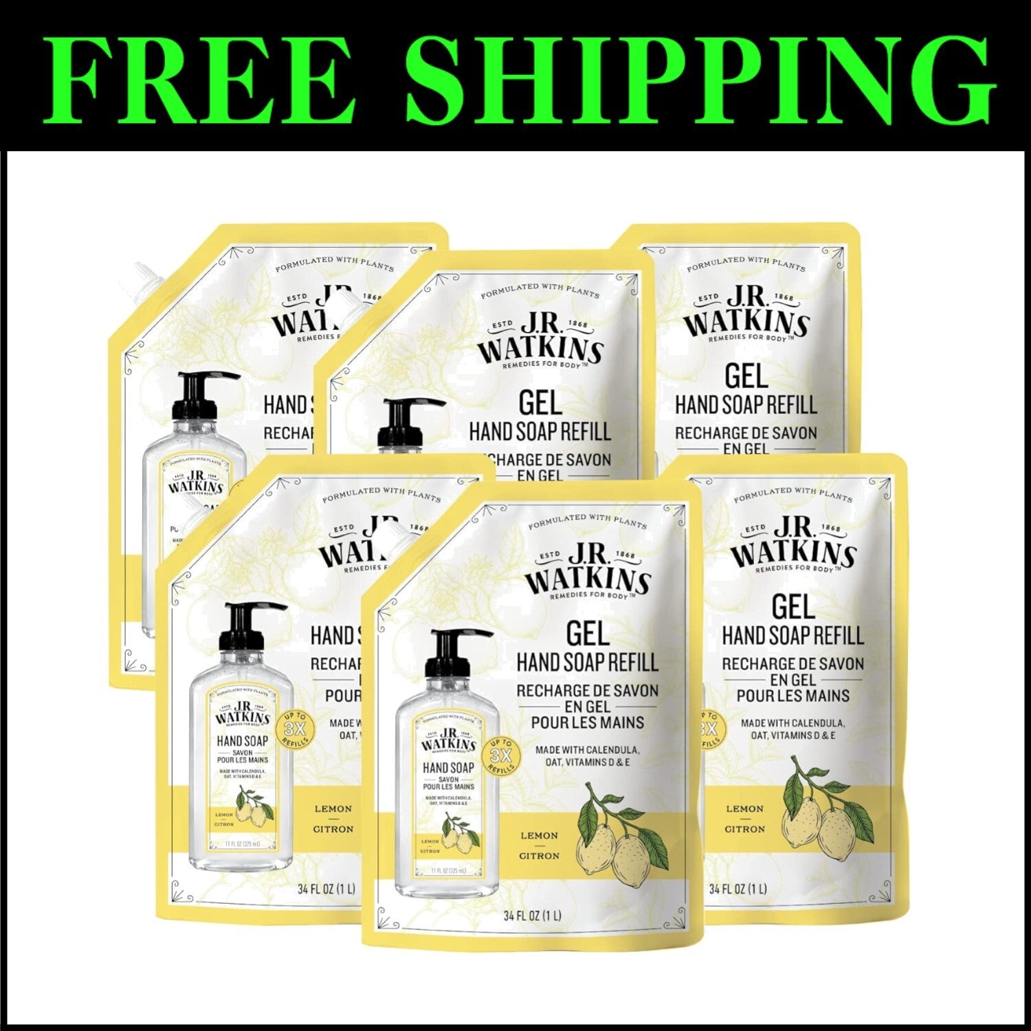 Cruelty-Free 34 fl oz Lemon Gel Hand Soap Refill Pouches - 6 Pack Value Size