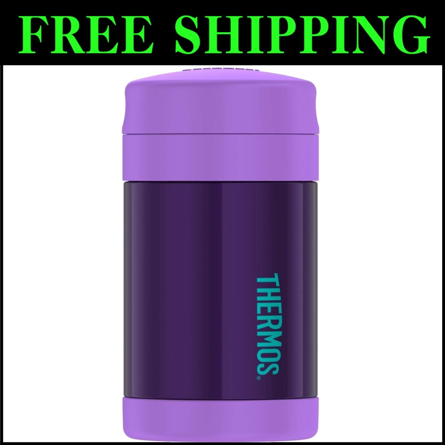 FUNTAINER 16 Ounce Purple Stainless Steel Kids Food Jar with Insulated Design