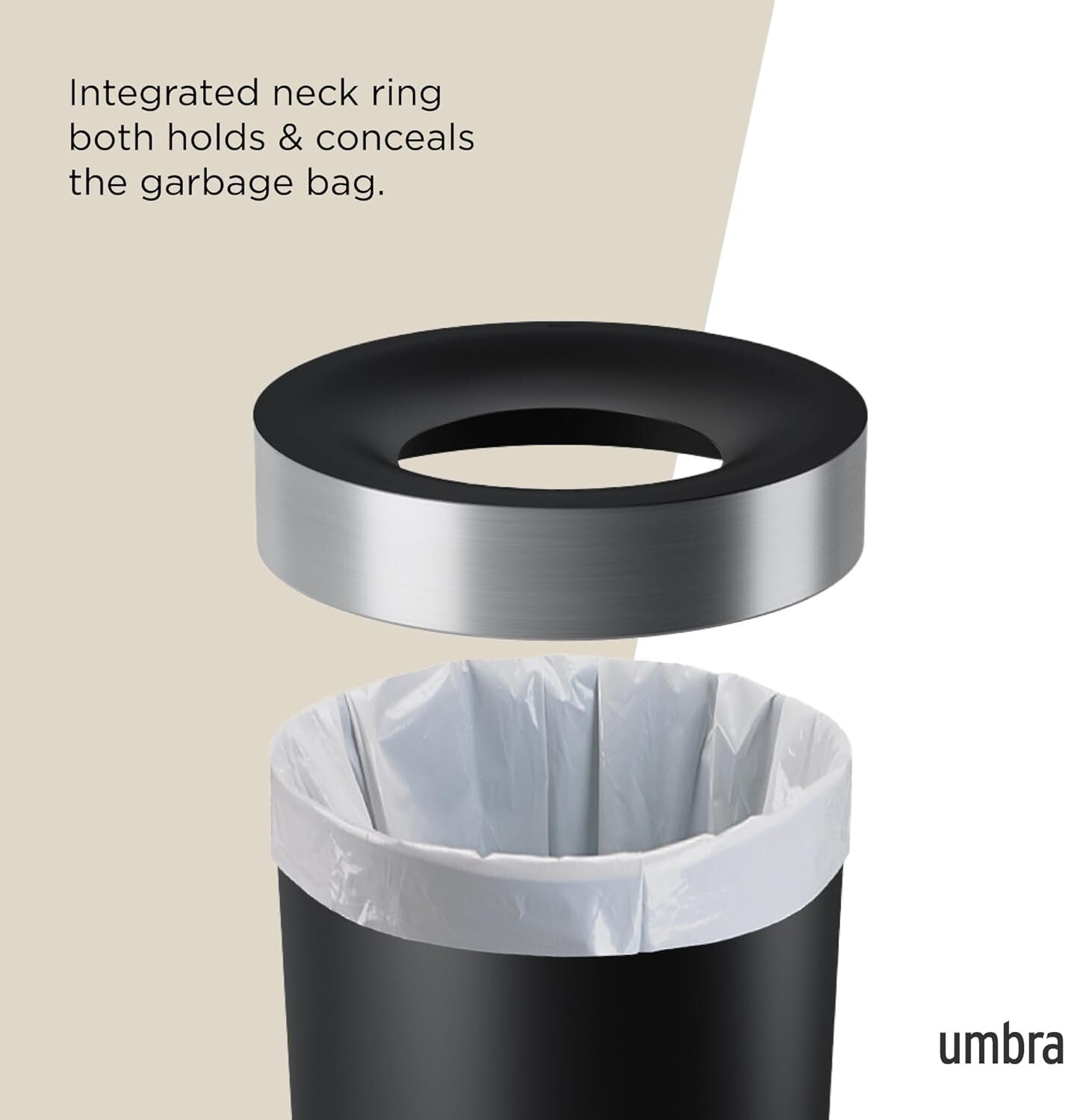 Elegant 16.5-Gallon Black/Nickel Trash Can - Stylish Storage Solution for Home