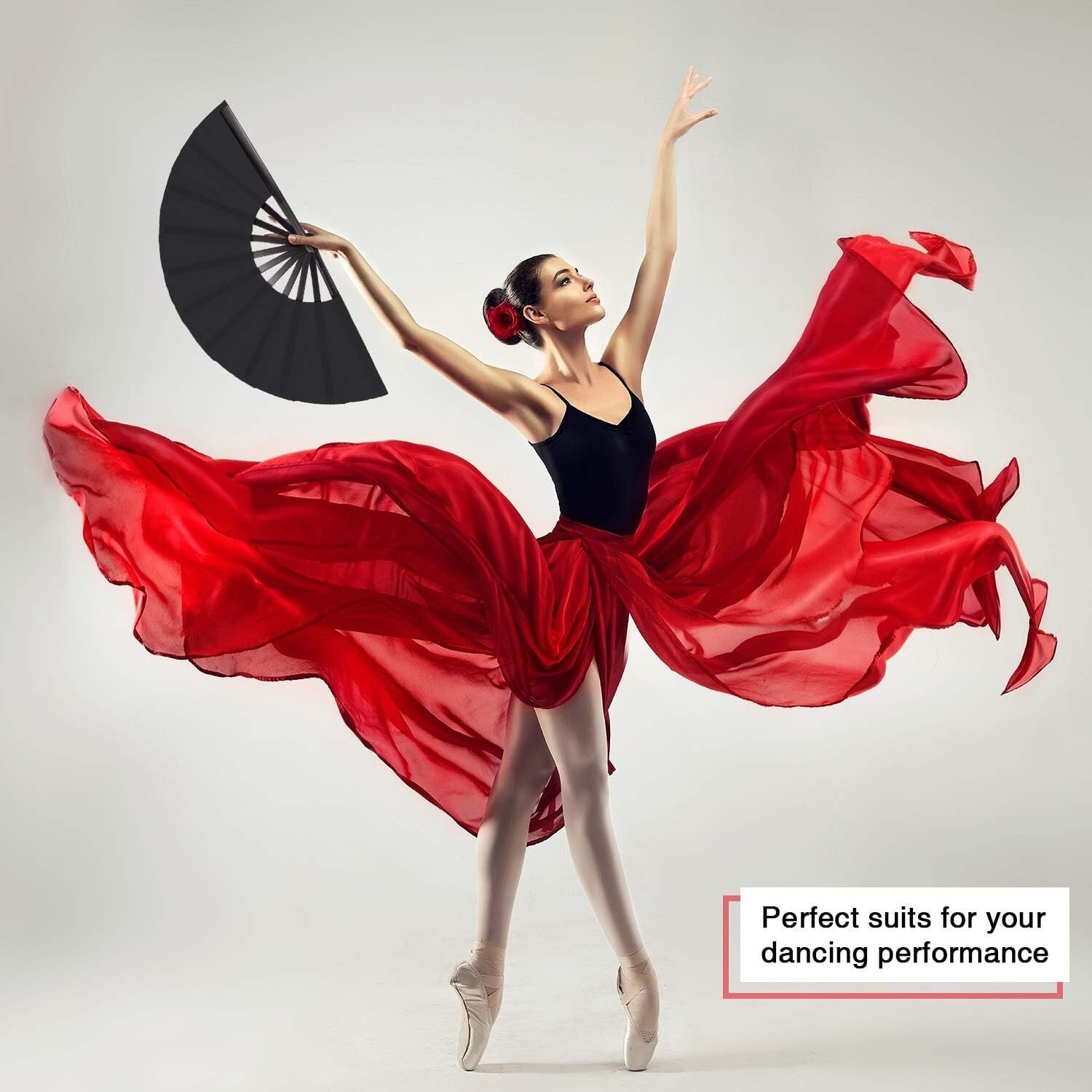 Stylish Handheld Tai Ji Fans - 6 Reusable Black Folding Fans for All Occasions